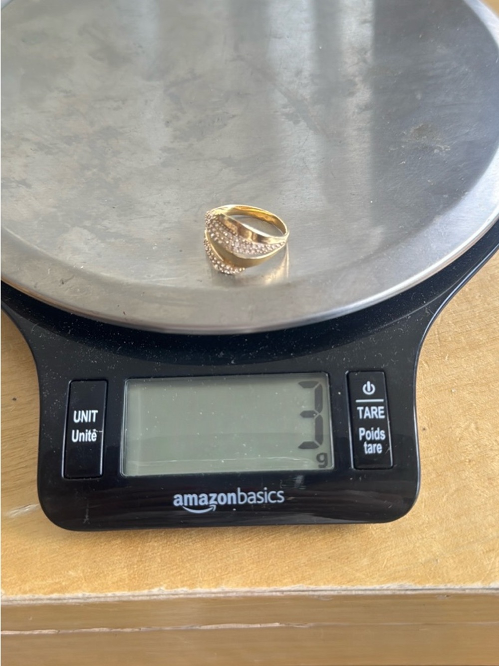 Gold Tone Crystal Accent Dome Ring18 k solid gold